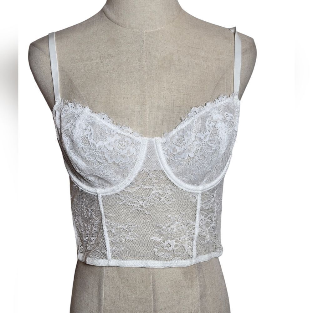 INC International Concepts White Lace Bra Top